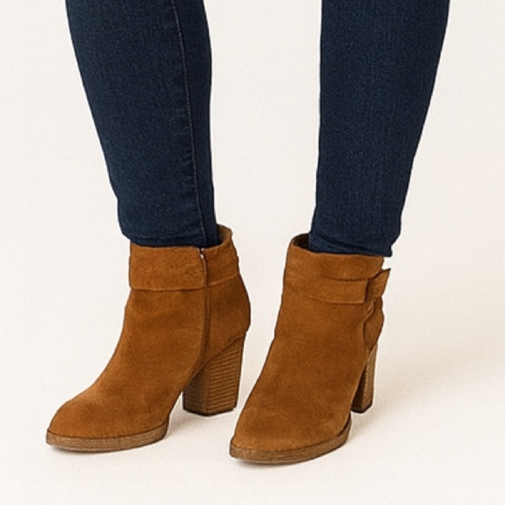 Franco Sarto Orena Brown Suede Block Heel Ankle Boots Size 9 Fall Booties